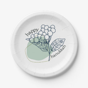Happy Hanukkah (with Drawn Berries) Paper Plates