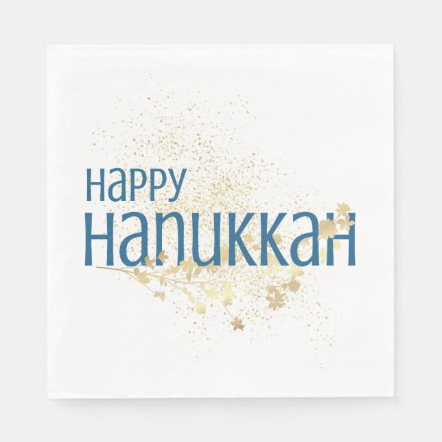 Happy Hanukkah (with Gold Foliage) Napkins (Front)