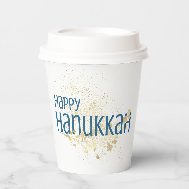 Happy Hanukkah (with Gold Foliage) Paper Cups (Front)