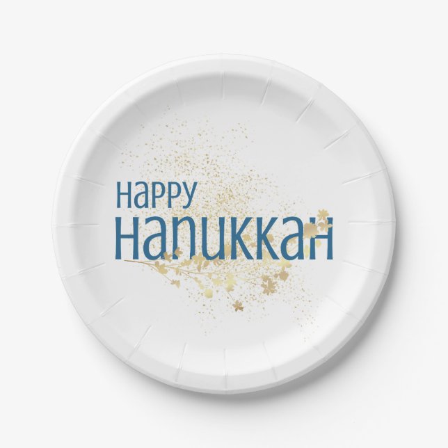 Happy Hanukkah (with Gold Foliage) Paper Plates (Front)