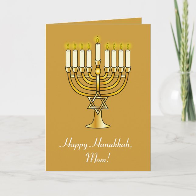 Happy Hanukkah with Menorah: Mom Holiday Card (Front)