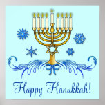 Happy Hanukkah with Menorah Poster<br><div class="desc">This poster celebrates Hanukkah. For matching items type "penguincornerstore hanukkah" into the Zazzle search bar.</div>