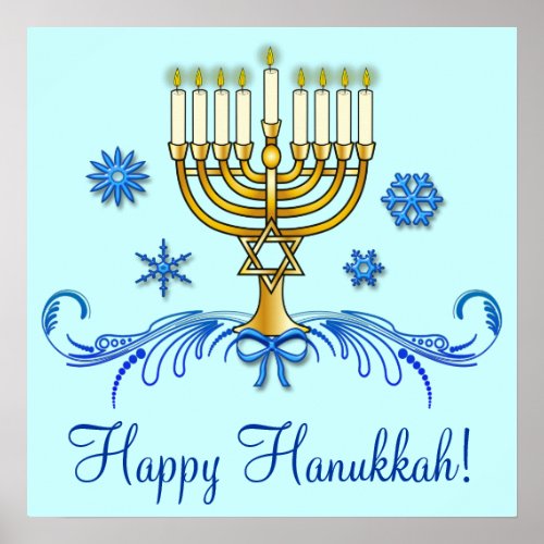 Happy Hanukkah with Menorah Poster