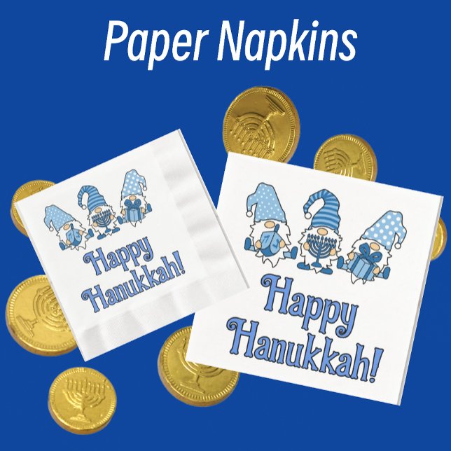 Happy Hanukkah with Three Gnomes  Napkins (Paper napkins in several sizes and shapes.)