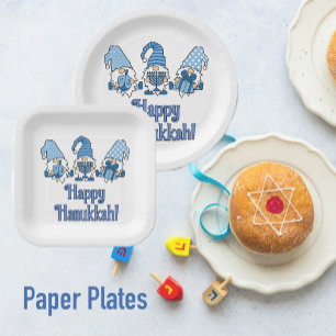 Happy Hanukkah with Three Gnomes  Paper Plates