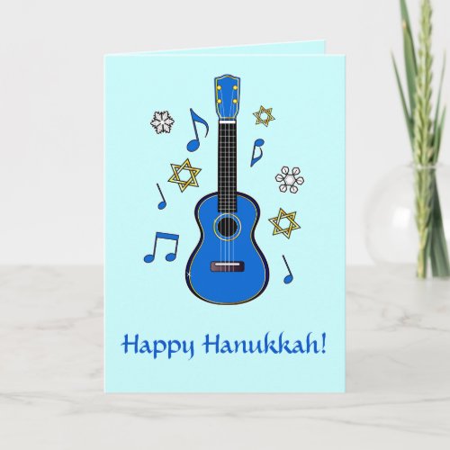 Happy Hanukkah with Ukulele and Stars Holiday Card