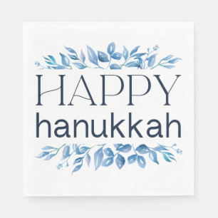 Happy Hanukkah (with Winter Watercolored Florals) Napkins