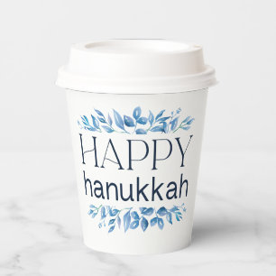 Happy Hanukkah (with Winter Watercolored Florals) Paper Cups
