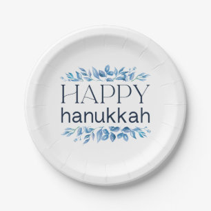 Happy Hanukkah (with Winter Watercolored Florals) Paper Plates