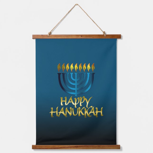 Happy Hanukkah Wood Topped Wall Tapestry (Front)