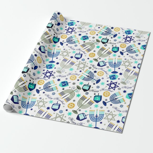 Happy Hanukkah Wrapping Paper (Unrolled)