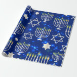 Happy Hanukkah Wrapping Paper<br><div class="desc">Candles,  Star of David,  Blue Background</div>