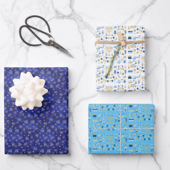 Happy Hanukkah Wrapping Paper 3 Pack (Front)