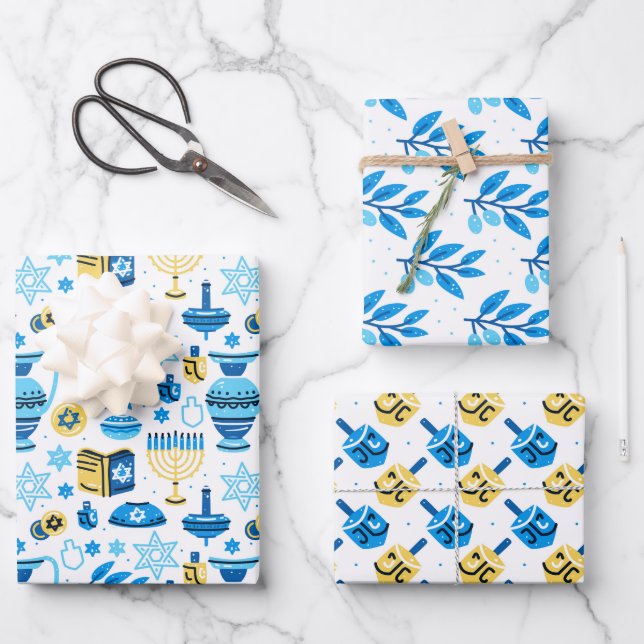 Happy Hanukkah Wrapping Paper Set of 3 (Front)