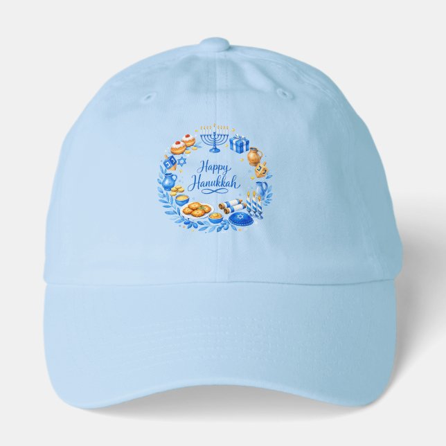 Happy Hanukkah Wreath  Hat (Front)