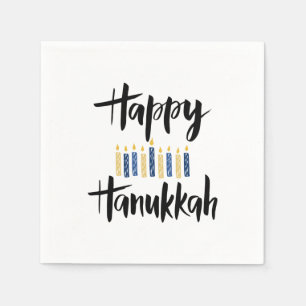 Happy Hanukkah Yellow Blue Candles Napkins