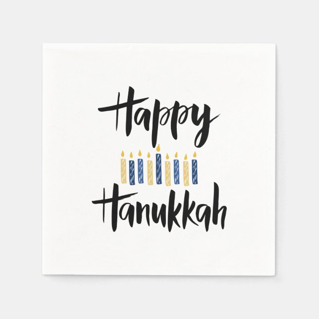 Happy Hanukkah Yellow Blue Candles Napkins (Front)