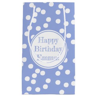 Happy Happy Birthday - Custom Name Lilac Polkadots Small Gift Bag