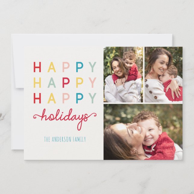 Happy Happy Happy Holidays Modern Photo Card (Front)