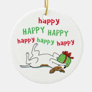 Happy Happy Jack Russell Terrier Christmas Dog Ceramic Ornament
