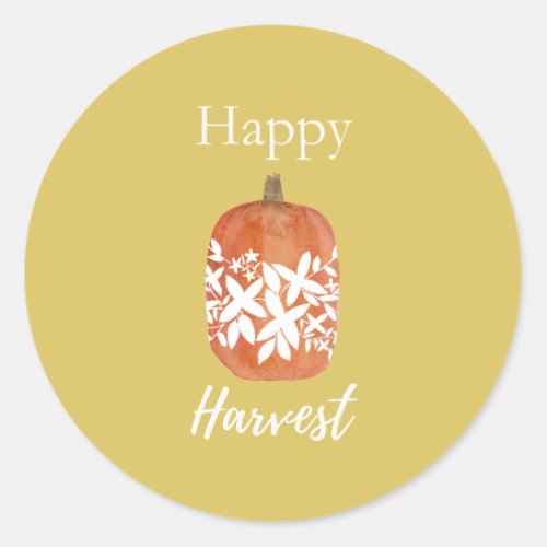 Happy Harvest Fall Pumpkin Stickers_ Yellow Classic Round Sticker