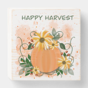 Happy Harvest Pumpkin and Floral Seasonal Wall Art Wooden Box Sign