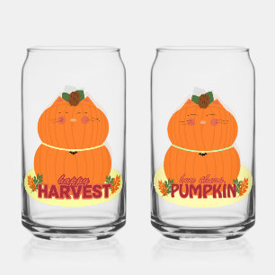 Happy Harvest Pumpkin Cat Can Glass