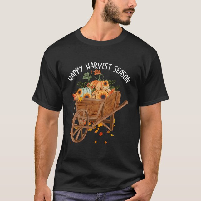 Happy Harvest Season Retro Sunflowers Pumpkin Farm T-Shirt (Front)