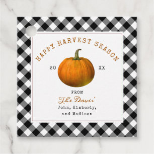 Happy Harvest Thanksgiving Pumpkin Plaid Favor Tags