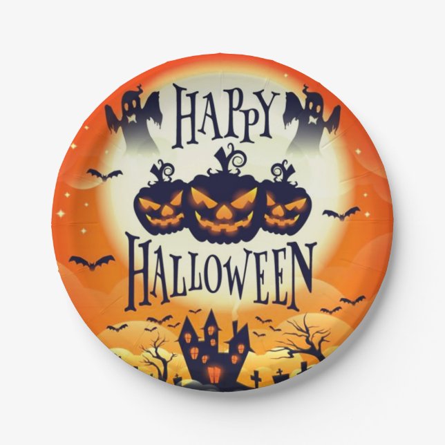 Happy Haunted Halloween Paper Plates (Front)