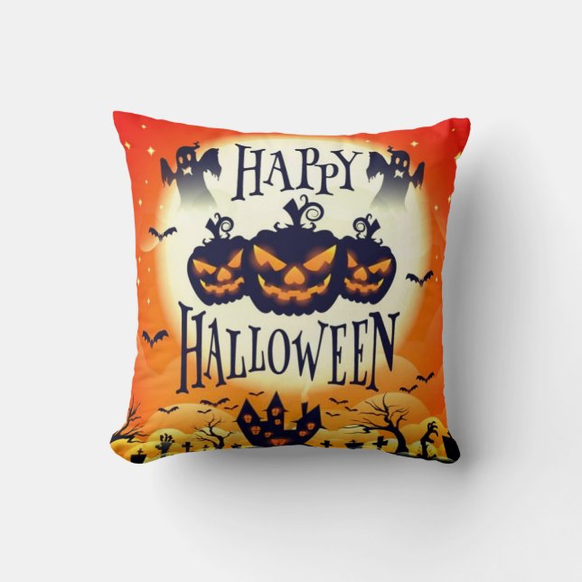 Happy Haunted Halloween Throw Pillow (Front)