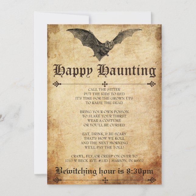 Happy Haunting Bat Halloween Invitation (Front)