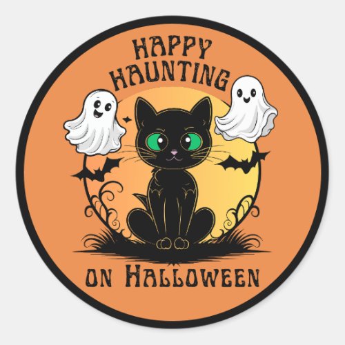 Happy Haunting Black Cat Halloween Sticker