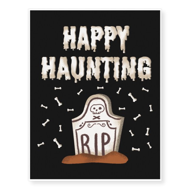 Happy Haunting Creepy & Spooky Halloween Ghost Temporary Tattoos (Front)