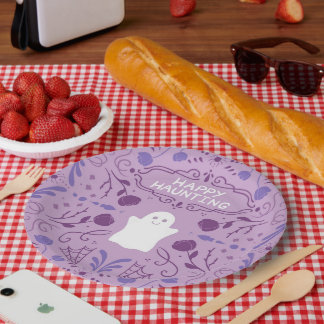 "Happy Haunting" Cute Halloween Ghost Paper Plates