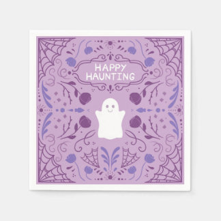 "Happy Haunting" Cute Halloween Ghost Paper Plates Napkins