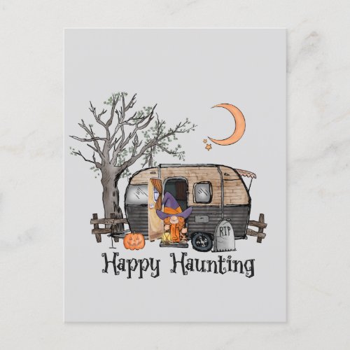 Happy Haunting  Halloween Camper  Spooky Postcard