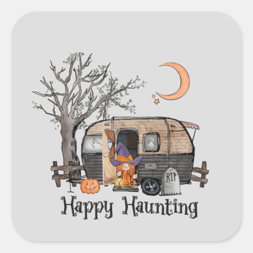 Happy Haunting  Halloween Camper  Spooky Witch Square Sticker