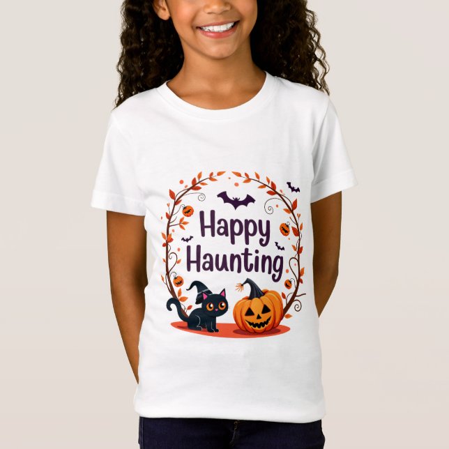 Happy Haunting Halloween Design T-Shirt (Front)