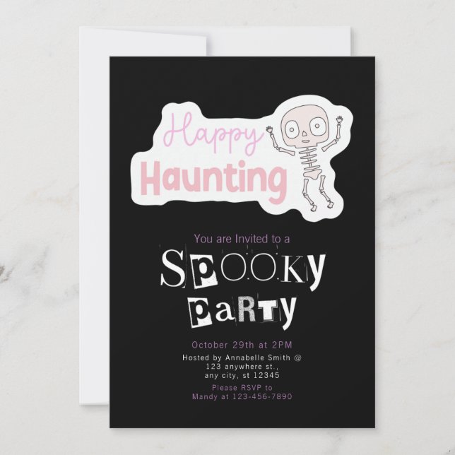 Happy Haunting Modern Minimalist Halloween Invitation (Front)