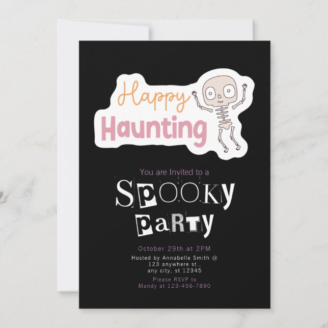 Happy Haunting Modern Minimalist Halloween Invitation (Front)