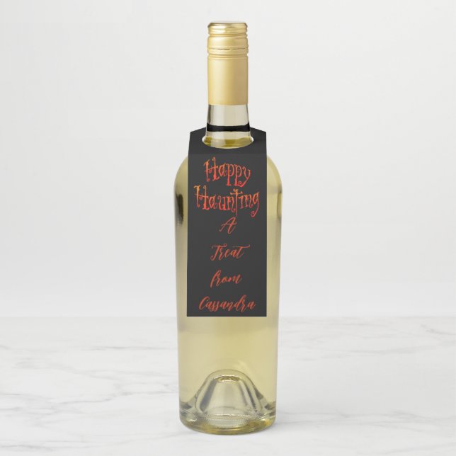 Happy Haunting Personalized Bottle Hanger Tag (On Bottle)