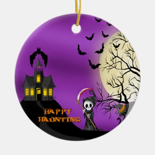 Happy Haunting Reaper Round Ornament