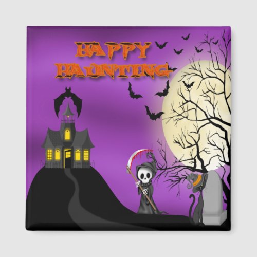 Happy Haunting Reaper Square Magnet