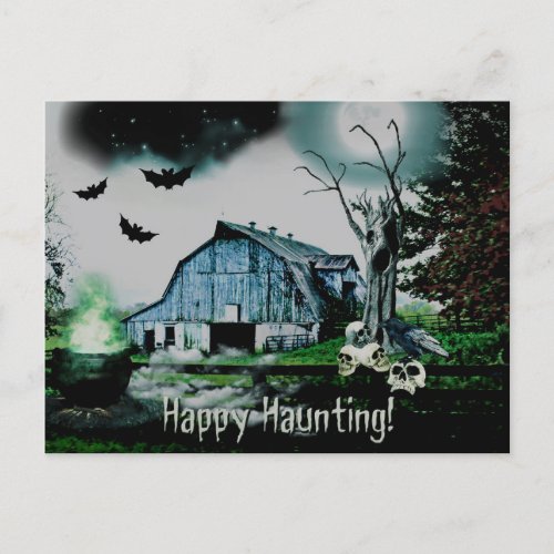  Happy Haunting Skulls HALLOWEEN Postcard