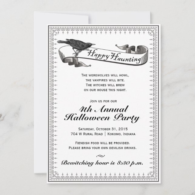 Happy Haunting Vintage Classic Halloween Invite (Front)