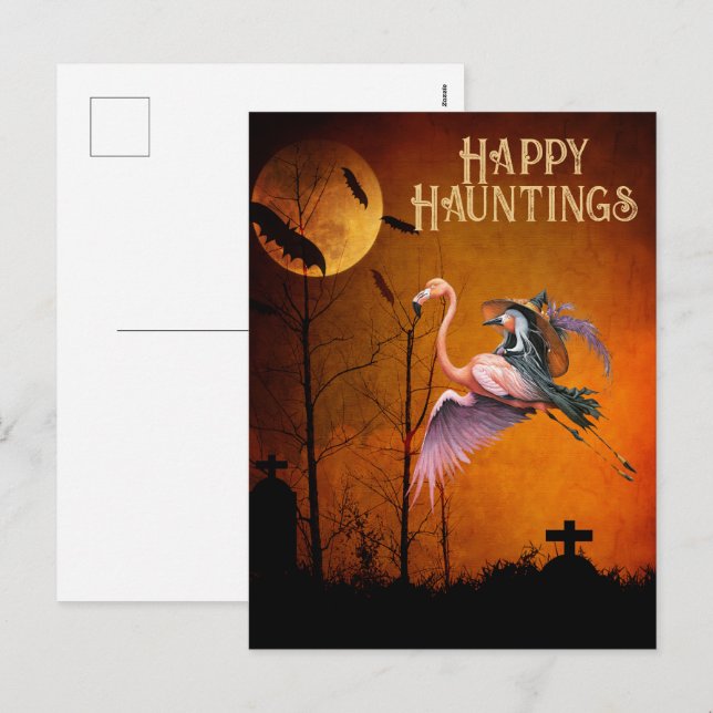 Happy Hauntings Funny Halloween Greeting Holiday Postcard (Front/Back)