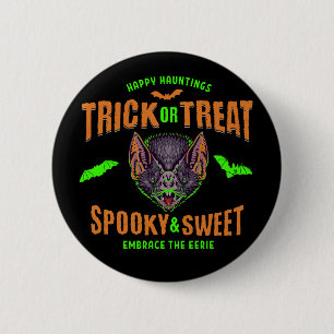 Happy Hauntings Trick or Treat Halloween Bats Button