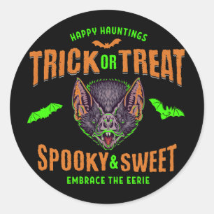 Happy Hauntings Trick or Treat Halloween Bats Classic Round Sticker