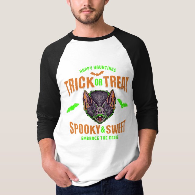 Happy Hauntings | Trick or Treat Halloween Bats T-Shirt (Front)